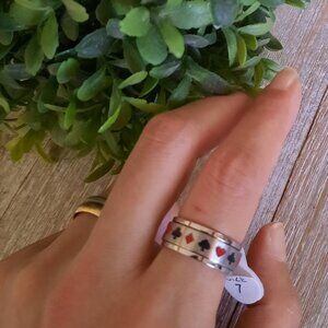 Silver-Plated, Stainless Steel Spinner Ring NWT! - Playing Card Suit , Size 7